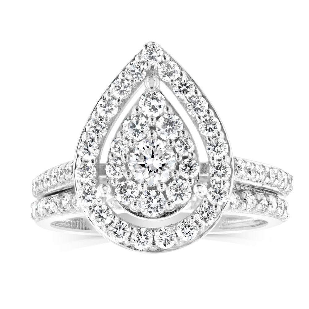 Luminesce Lab Grown 9ct White Gold 1.2 Carat Pear Shaped Bridal Set