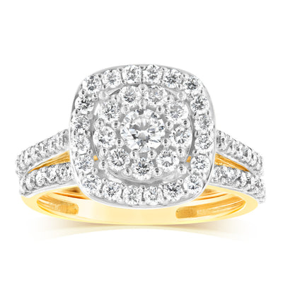 Luminesce Lab Grown 9ct Yellow Gold 1.2 Carat Diamond Cushion Shaped Bridal Ring Set
