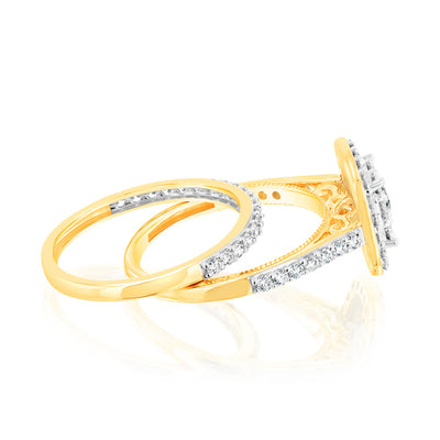 Luminesce Lab Grown 9ct Yellow Gold 1.2 Carat Diamond Cushion Shaped Bridal Ring Set