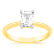 Load image into Gallery viewer, Luminesce Lab Grown Certified 1 Carat Diamond Emerald Cut Engagement Ring in 18ct Yellow Gold