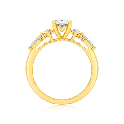 Luminesce Lab Grown 9ct Yellow Gold 1.5 Carat Diamond with 1 Carat Oval Centre Solitaire Fancy Ring