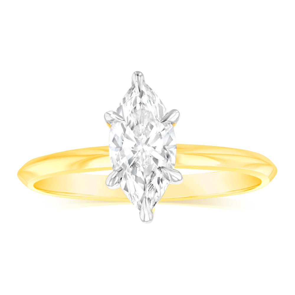 Luminesce Lab Grown Certified 1 Carat Marquise Diamond Engagement Ring in 18ct Yellow Gold