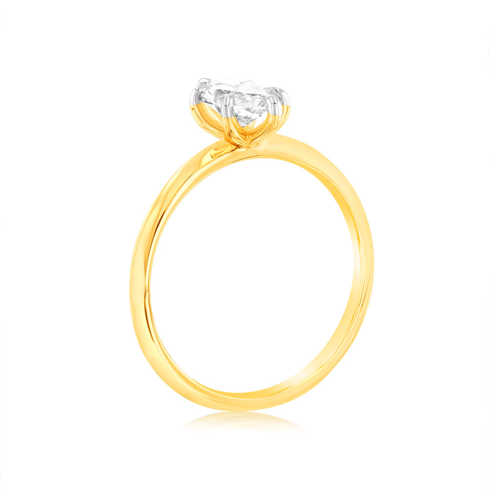 Luminesce Lab Grown Certified 1 Carat Marquise Diamond Engagement Ring in 18ct Yellow Gold