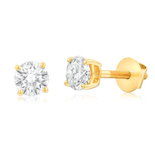 Load image into Gallery viewer, Luminesce Lab Grown Solitaire Stud Earrings in 3/4 Carat Diamond in Yellow Gold