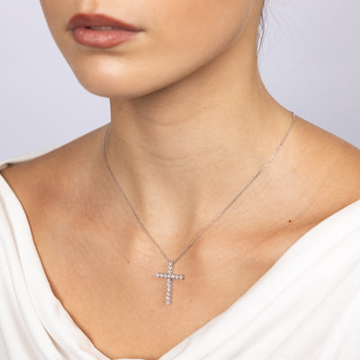 Luminesce Lab Grown 9ct White Gold 0.95 Carat Diamond Cross Pendant