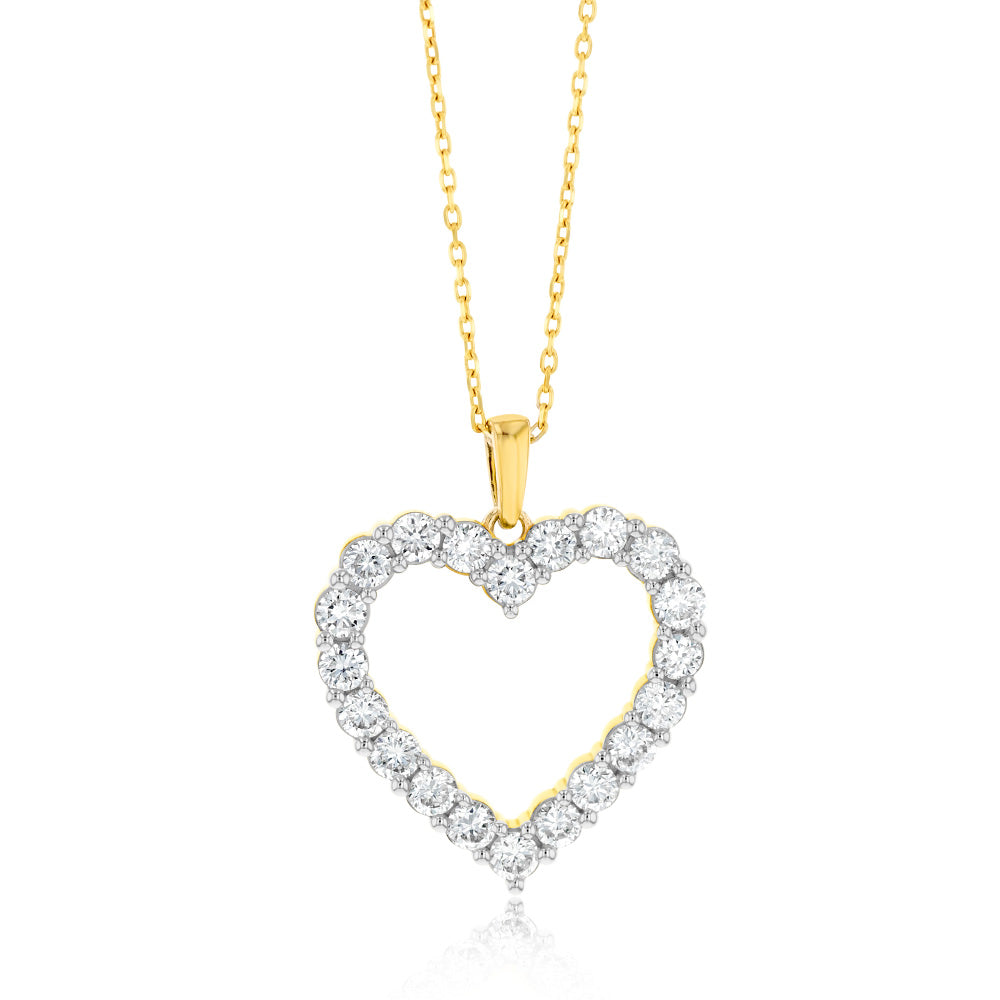 Luminesce Lab Grown 9ct Yellow Gold 0.95 Carat Diamond Heart Shaped Pendant