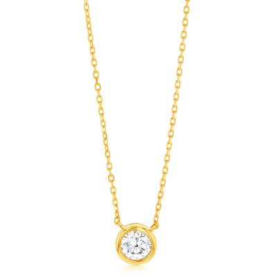 Luminesce Lab Grown 9ct Yellow Gold 1/5 Carat Diamond Round Shaped Bezel Pendant Chain Included