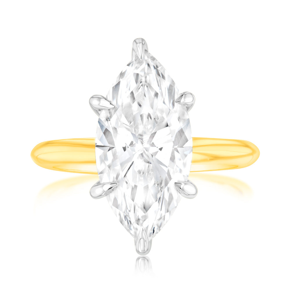 Luminesce Lab Grown Certified 4 Carats Marquise Diamond Engagement Ring in 18ct Yellow Gold