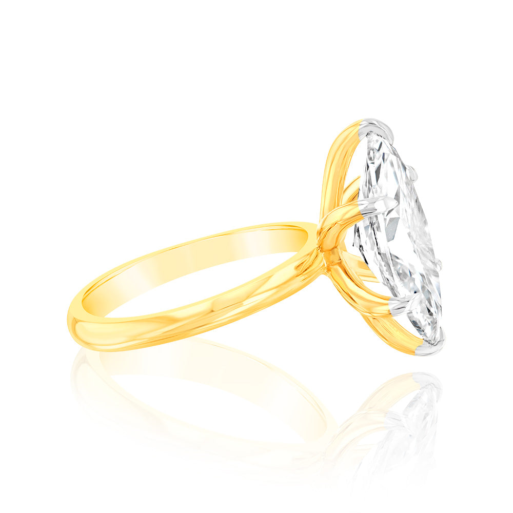 Luminesce Lab Grown Certified 4 Carats Marquise Diamond Engagement Ring in 18ct Yellow Gold