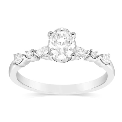 Luminesce Lab Grown 14ct White Gold 1 Carat Diamond Solitaire Fancy Ring with 0.70 Carat Central Oval Diamond