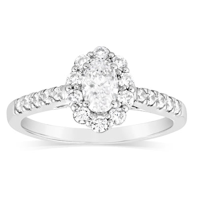 Luminesce Lab Grown 14ct White Gold 1 Carat Diamond Solitaire Fancy Ring with 1/2Carat Central Oval Cut