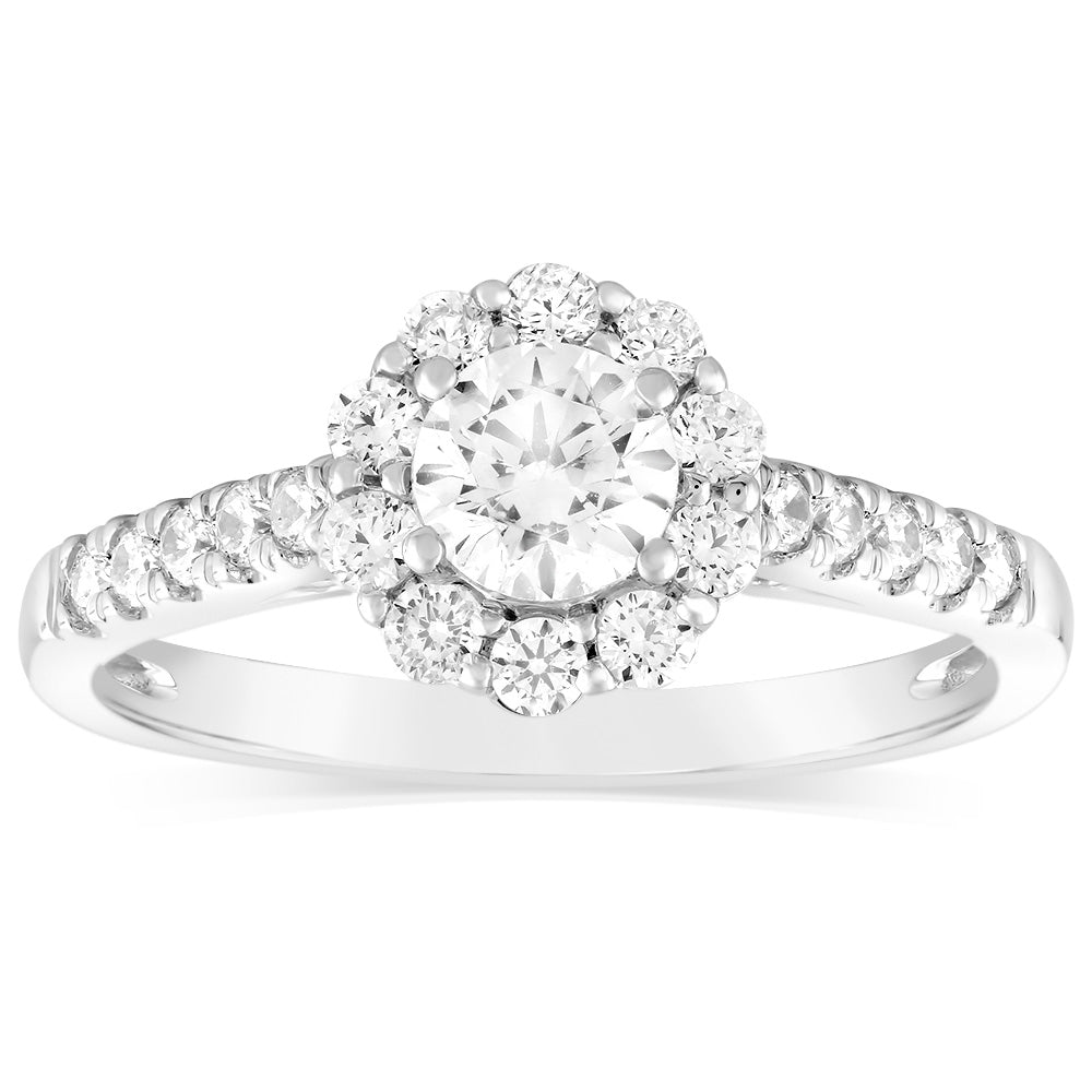 Luminesce Lab Grown Cross 1 Carat Diamond Solitaire Fancy Ring with 1/2Carat Central Bril Cut in 14ct White Gold