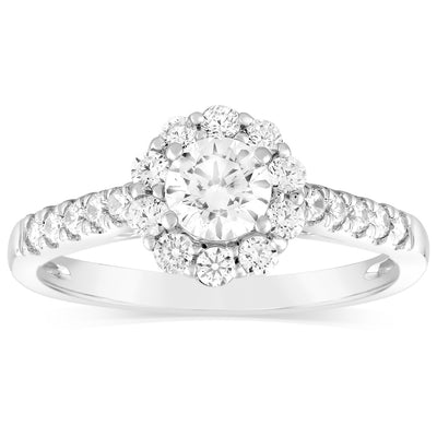 Luminesce Lab Grown 14ct White Gold 1 Carat Diamond Solitaire Fancy Ring with 1/2Carat Central Bril Cut