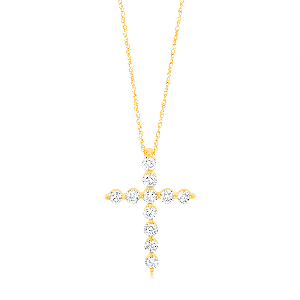 Luminesce Lab Grown 9ct Yellow Gold 1 Carat Cross Pendant with Chain