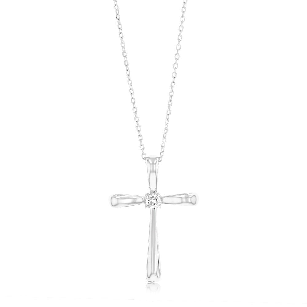 Luminesce Lab Grown Sterling Silver 1/6 Carat Cross Diamond Pendant 45cm Chain Included