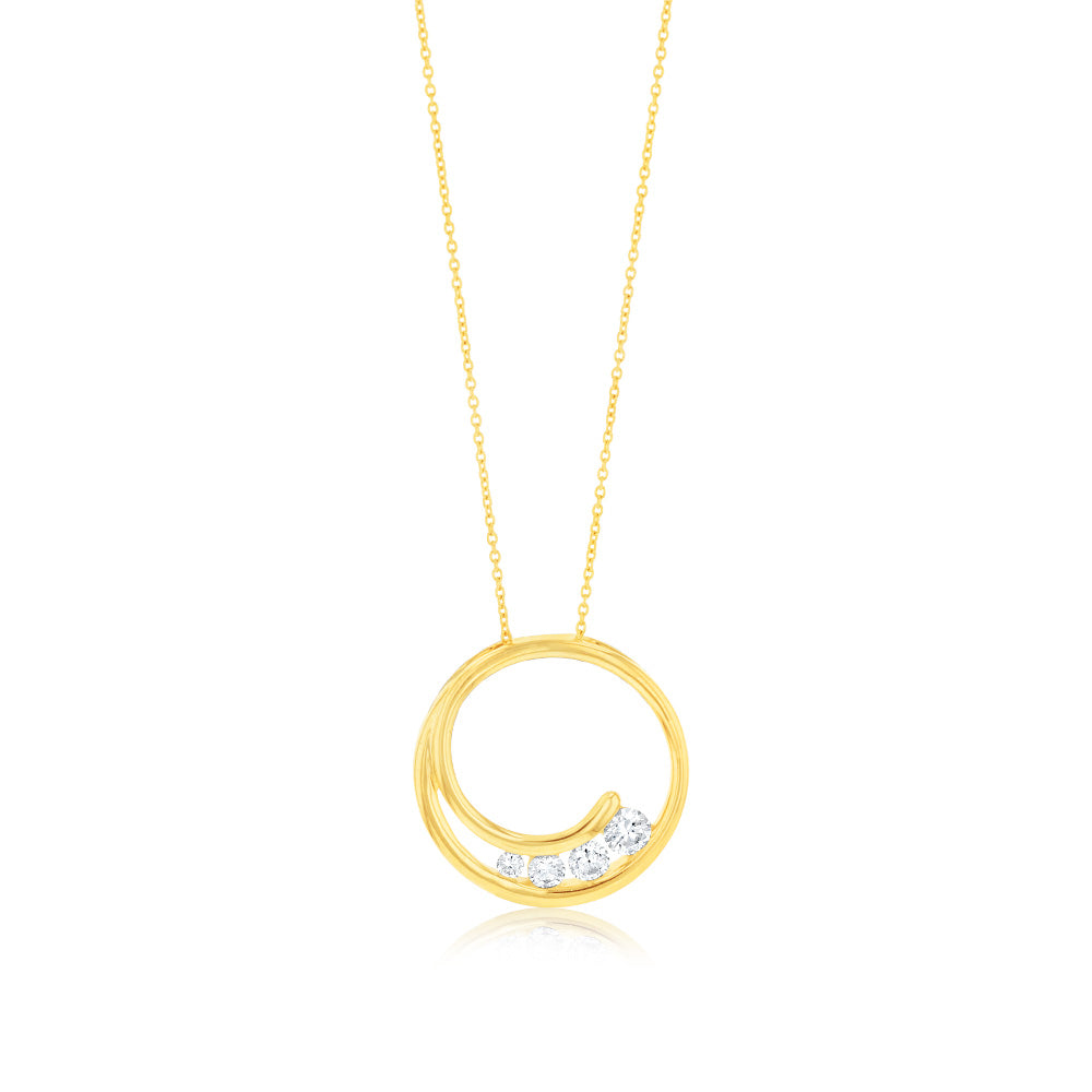 Luminesce Lab Grown 9ct Yellow Gold 1/5 Carat Diamond Circle Pendant with 3 Round Diamonds on 45cm Chain