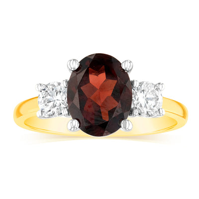 Luminesce Lab Grown 9ct Yellow Gold 0.40 Carat Diamond 2.4Ct Garnet Ring