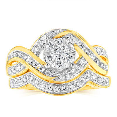Luminesce Lab Grown 9ct Yellow Gold 0.66 Carat Bridal Set Diamond Ring Set