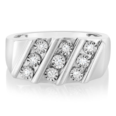 Luminesce Lab Grown 9 Diamond Channel Gents Ring in Sterling Silver