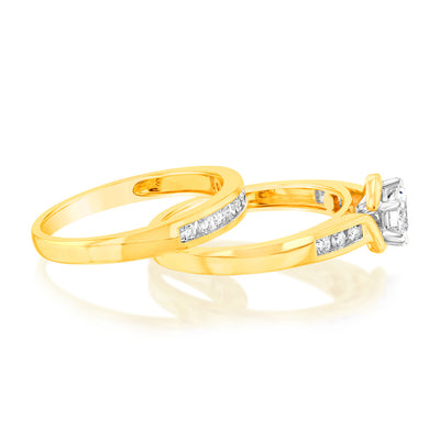 Luminesce Lab Grown 9ct Yellow Gold 3/4 Carat Diamond Bridal Ring Set