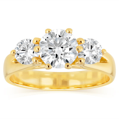 Luminesce Lab Grown 18ct Yellow Gold 1.8 Carat Diamond Trilogy Ring