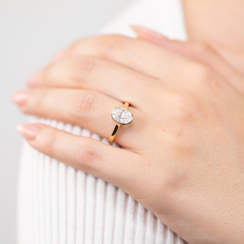 Luminesce Lab Grown 14ct Yellow Gold 1.5Carat Oval Cut Diamond Ring in Bezel Set