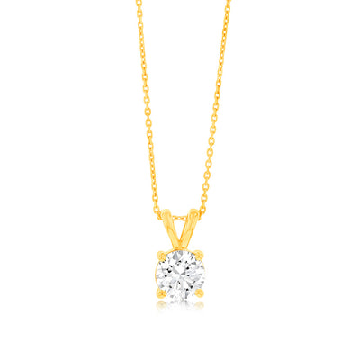 Luminesce Lab Grown Solitaire 1.5Ct Diamond Pendant in 9ct Yellow Gold with Adjustable Chain