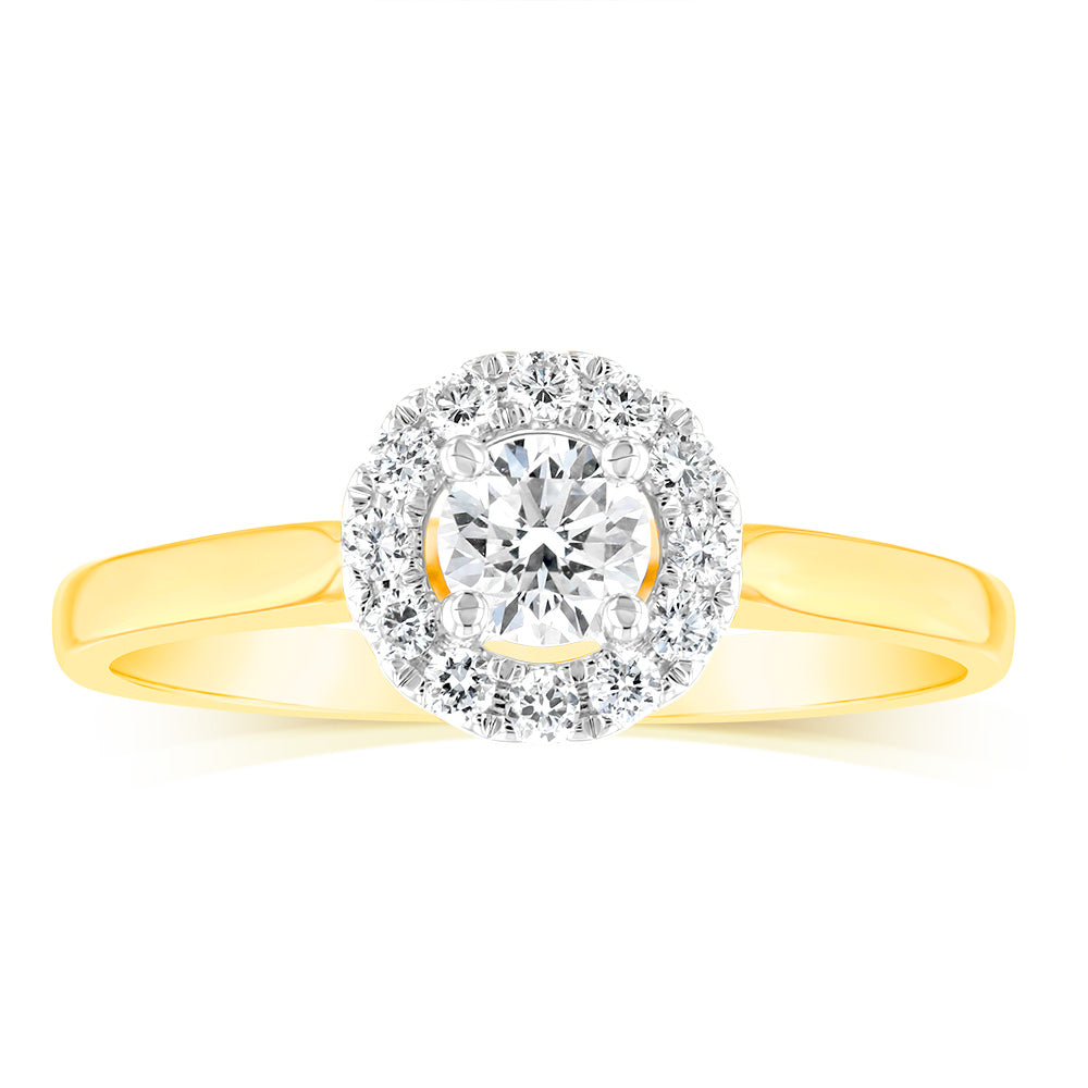 Luminesce Lab Grown 9ct yellow Gold 0.40 Carat Halo Brilliant Cut Ring