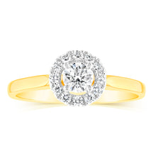 Load image into Gallery viewer, Luminesce Lab Grown 9ct yellow Gold 0.40 Carat Halo Brilliant Cut Ring