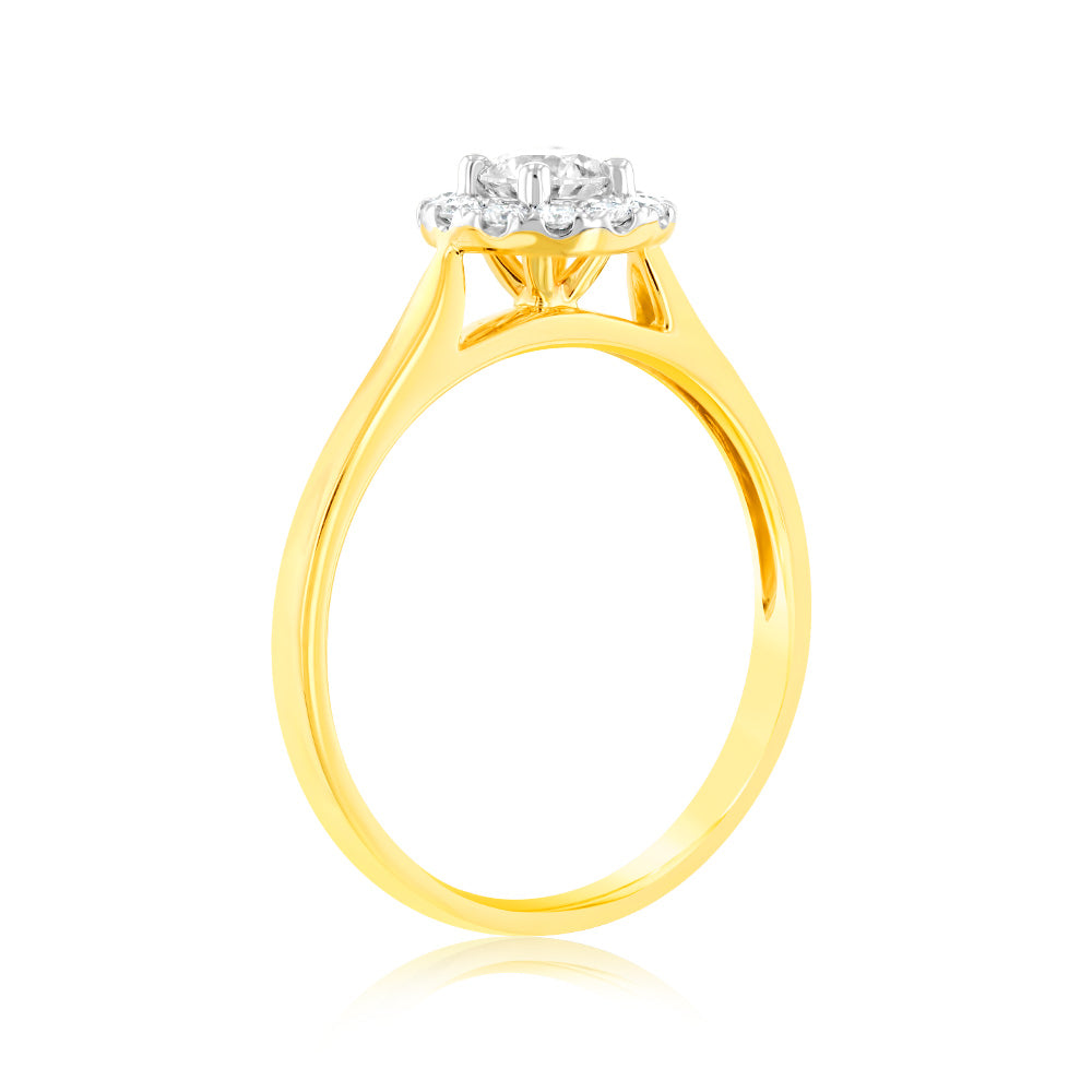 Luminesce Lab Grown 9ct yellow Gold 0.40 Carat Halo Brilliant Cut Ring