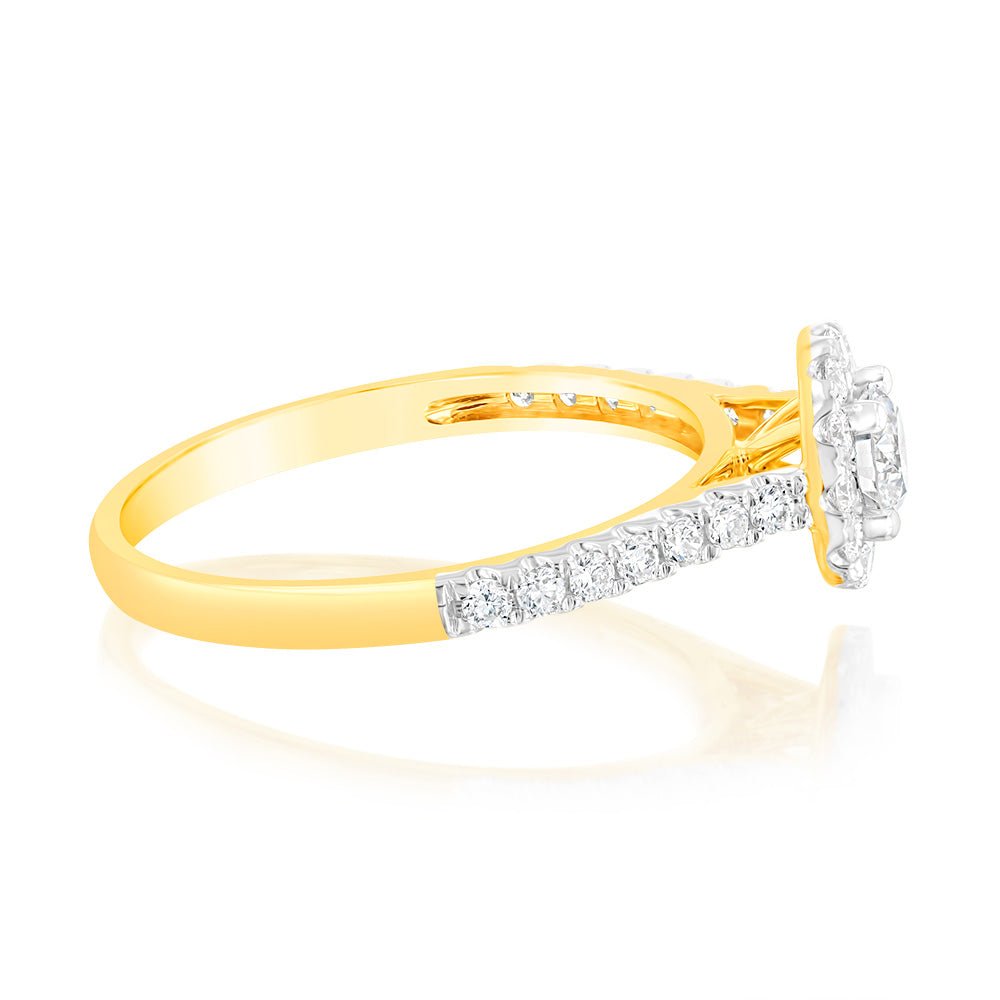 Luminesce Lab Grown 9ct yellow Gold 0.55 Carat Halo Brilliant Cut Ring