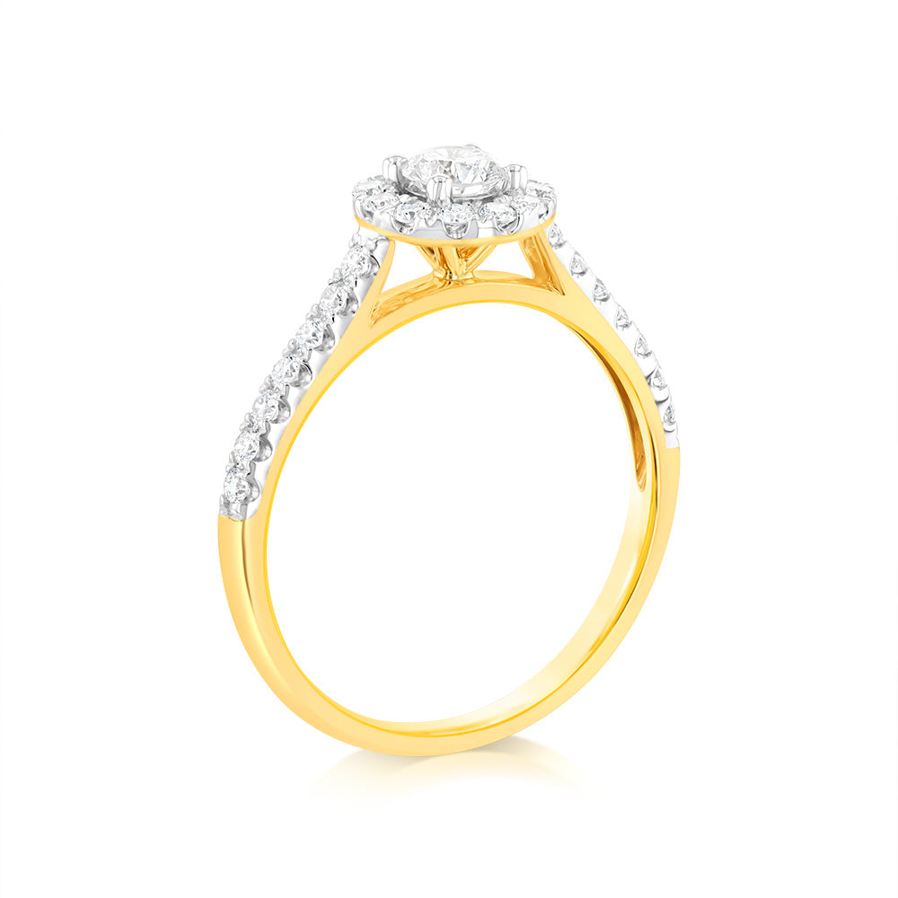 Luminesce Lab Grown 9ct yellow Gold 0.55 Carat Halo Brilliant Cut Ring