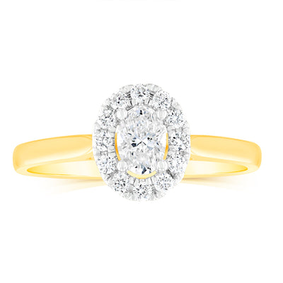 Luminesce Lab Grown 9ct yellow Gold 0.40 Carat Halo Oval Brilliant Cut Ring