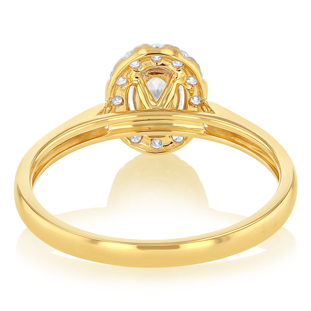 Luminesce Lab Grown 9ct yellow Gold 0.40 Carat Halo Oval Brilliant Cut Ring
