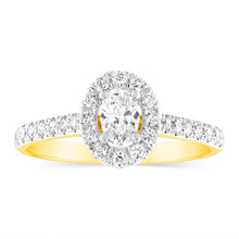 Load image into Gallery viewer, Luminesce Lab Grown 9ct yellow Gold 0.55 Carat Halo Oval Brilliant Cut Ring