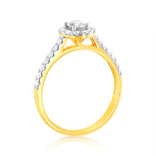 Load image into Gallery viewer, Luminesce Lab Grown 9ct yellow Gold 0.55 Carat Halo Oval Brilliant Cut Ring