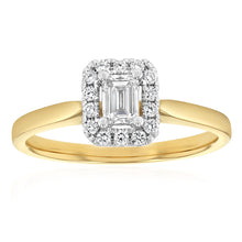 Load image into Gallery viewer, Luminesce Lab Grown 9ct yellow Gold 0.40 Carat Halo Emerald Brilliant Cut Ring