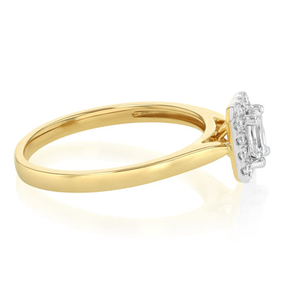 Luminesce Lab Grown 9ct yellow Gold 0.40 Carat Halo Emerald Brilliant Cut Ring