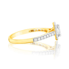 Load image into Gallery viewer, Luminesce Lab Grown 9ct yellow Gold 0.55 Carat Halo Emerald Brilliant Cut Ring