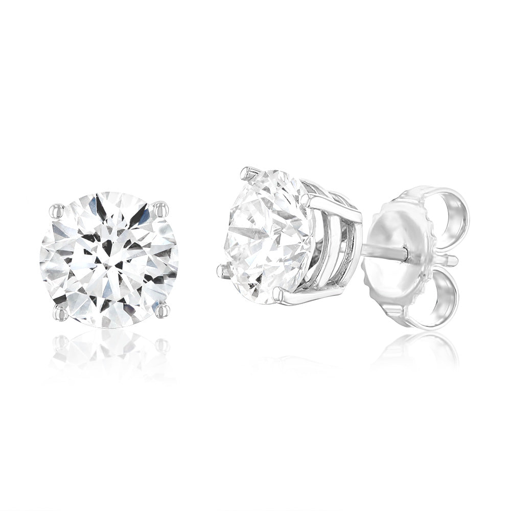 Luminesce Lab Grown 14ct White Gold 3 Carat Diamond Stud Earrings