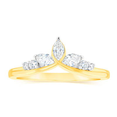 Luminesce Lab Grown 0.30 Carat Marquise and Brilliant Cut Diamonds Dress Ring in 9ct Yellow Gold