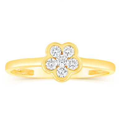 Luminesce Lab Grown 9ct Yellow Gold 1/5 Carat Flower Shaped Diamond Ring