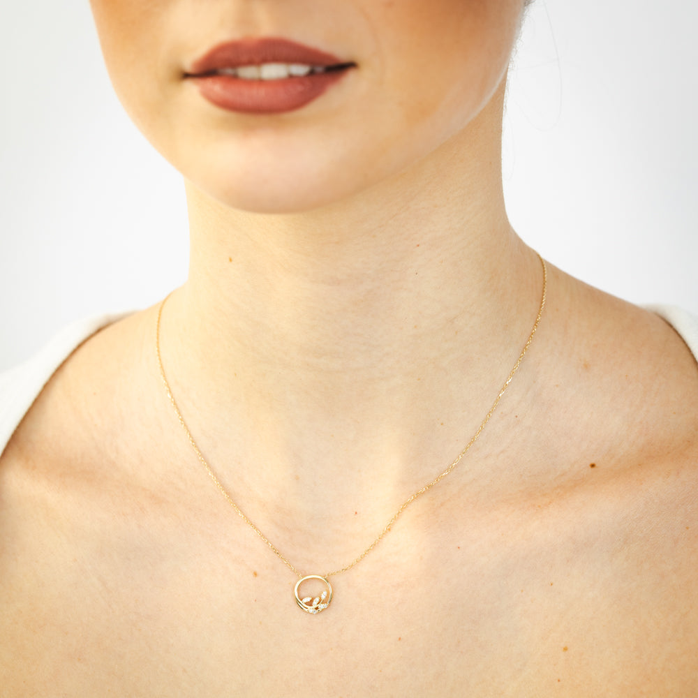 Luminesce Lab Grown 9ct Yellow Gold Tree in Circle with 10 Diamonds + 45cm Chain