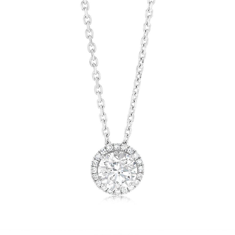 Luminesce Lab Grown 1.10 Carat Diamond Solitaire Halo Pendant Sterling Silver