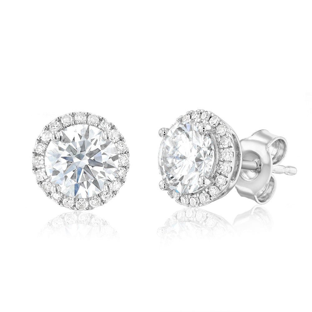 Luminesce Lab Grown 2.2 Carat Diamond Solitaire Halo Stu Earrings Sterling Silver