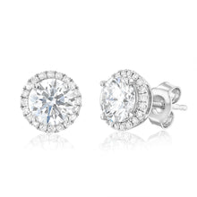 Load image into Gallery viewer, Luminesce Lab Grown 2.2 Carat Diamond Solitaire Halo Stu Earrings Sterling Silver