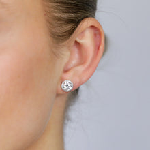 Load image into Gallery viewer, Luminesce Lab Grown 2.2 Carat Diamond Solitaire Halo Stu Earrings Sterling Silver