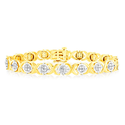 Luminesce Lab Grown 1 Carat Tennis Diamond Bracelet in Gold Plated Silver  17.5CM