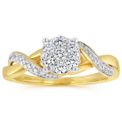 Luminesce Lab Grown 31 Diamonds Cluster Ring in 9ct Yellow Gold