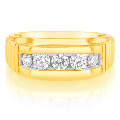 Luminesce Lab Grown 5 Diamonds Gents Ring in 9ct Yellow Gold